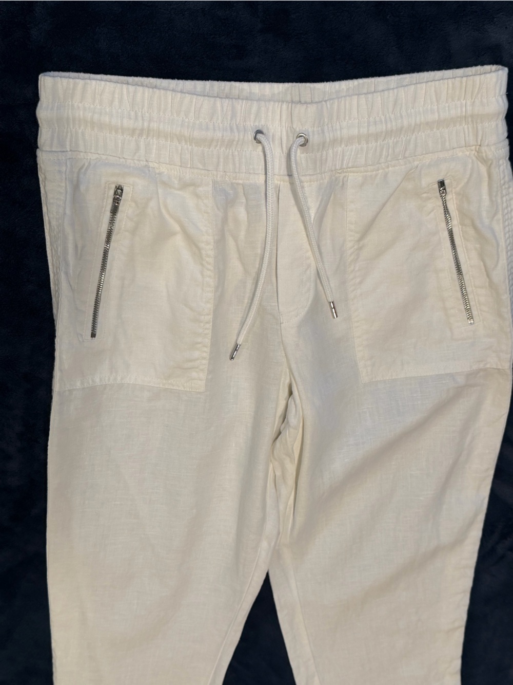 Athleta Cabo Linen White Joggers with Zip Pockets, Size 8